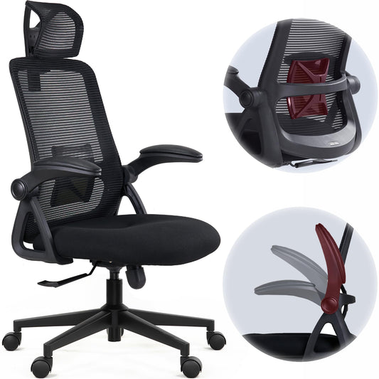 Aurigalogic CAPTAIN Ergonomic Office Chair – Mesh Back, Flip-Up Arms & Lumbar Support